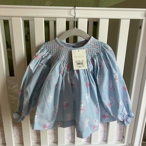 Beaufort Bonnet Long-Sleeve Baby Dress with Pink Accents
